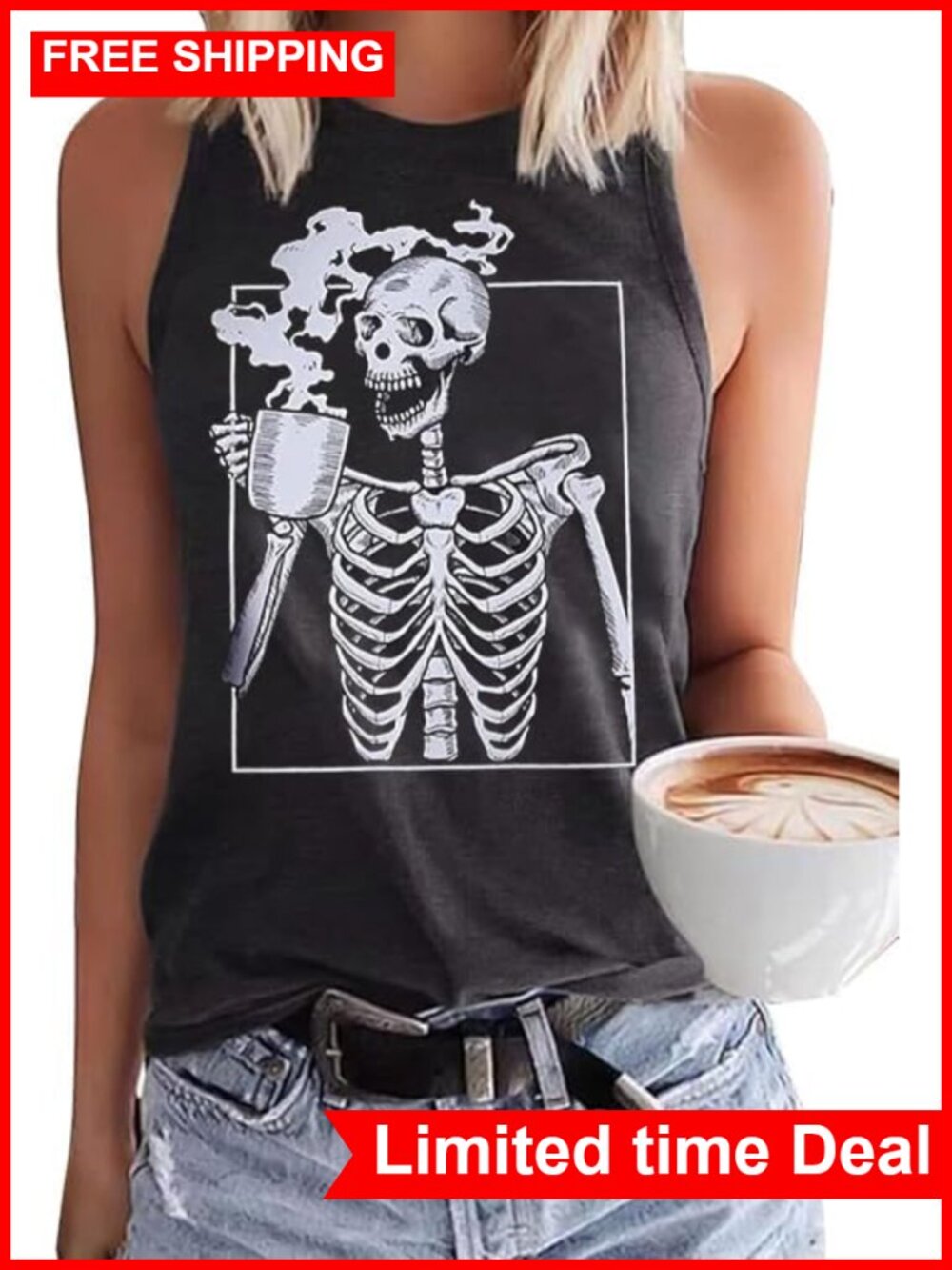 Cotton Blend Skull Graphic Sleeveless Tank Top Halloween